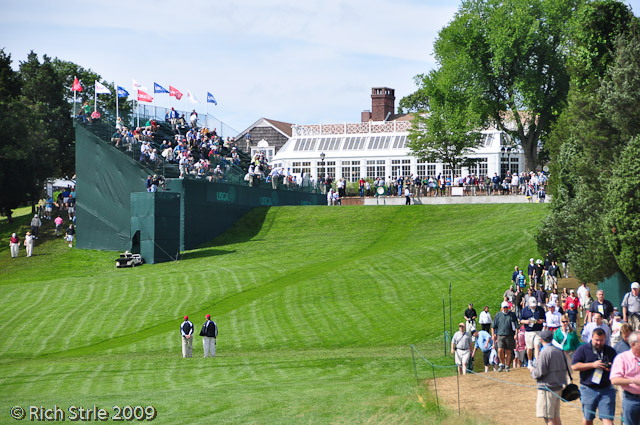 Looking up at the first tee box.