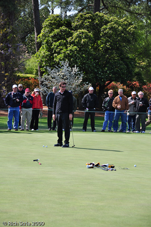 Nick Faldo on the practice green