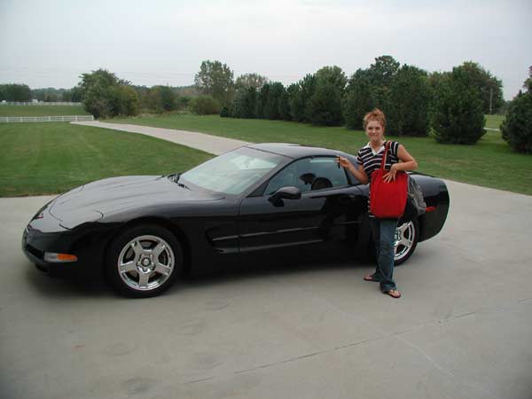 This is Gretta getting into her Corvette for the first time.
